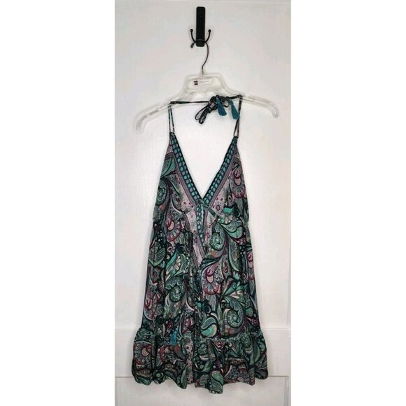 Vanessindia One Size Silk Blend Floral Paisley Print Halter Top Made In India - Picture 2 of 7